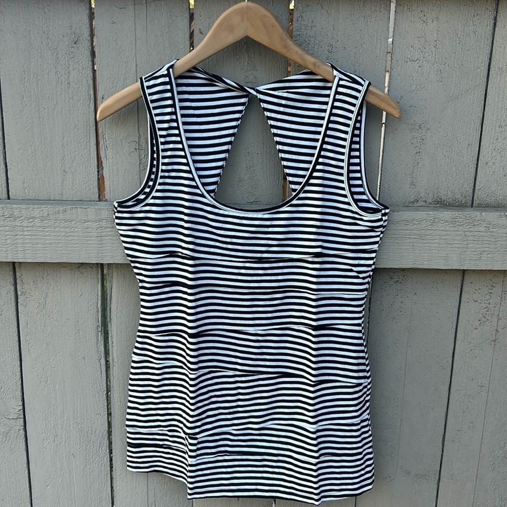 NWT Cache Black and White Striped Layered Tank Top Nautical Punk Rockabilly Sz M